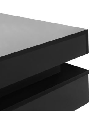 High Gloss Coffee Table with 4 Drawers, Multi Storage, Wood Grain Legs