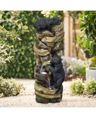 39.3" 5-Tier Outdoor Garden Water Fountain with Bears Climbing Tree, Resin Fountain with LED Lights for Garden, Patio & Deck