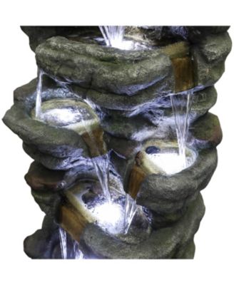 51" High Multi-Tier Outdoor Rock Water Fountain with LED Lights, Large Resin Waterfall Fountain for Garden, Patio, Yard & Deck