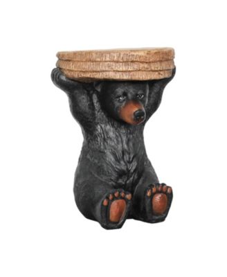 20.8" H Black Bear Side Table - Rustic Bear Statue End Table Holding Tree Stump Tray for Porch, Patio, Garden, or Living Room Decor
