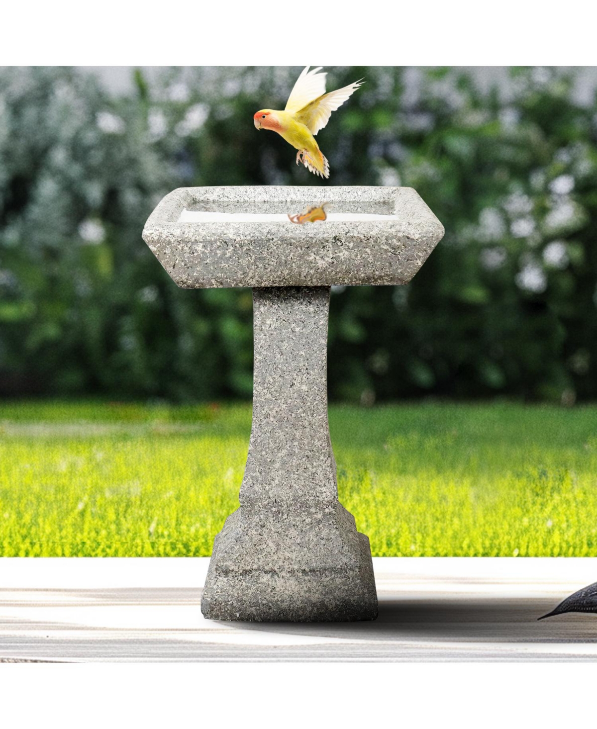 Sunjet 22.8" H Concrete Birdbath with Pedestal – 15" Dia Outdoor Freestanding Garden Bird Feeder & Bath for Patio, Yard, Decor