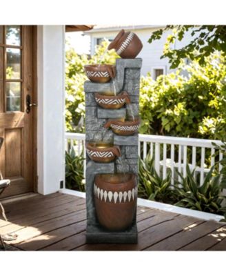 56.6"H Outdoor Indoor Water Fountain - 6-Tier Poly-Resin LED Waterfall Fountain for Garden, Patio, Yard & Home Decor