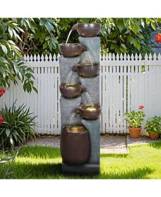 53.5" High 6-Tier Outdoor Indoor Water Fountain, Polyresin Cascading Waterfall with LED Lights for Garden, Patio, Yard, Home Decor