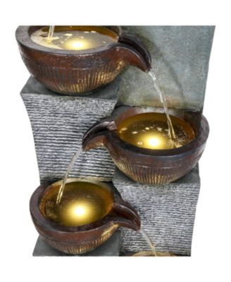 53.5" High 6-Tier Outdoor Indoor Water Fountain, Polyresin Cascading Waterfall with LED Lights for Garden, Patio, Yard, Home Decor