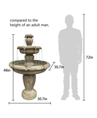 48”H 3-Tier Outdoor Water Fountain – Concrete Cascading Floor Fountain with Pump for Garden, Patio, Yard & Home Decor