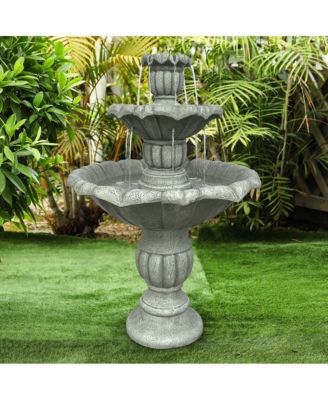 39.3”H 3-Tier Outdoor Floor Water Fountain – Concrete Cascading Fountain with Pump for Garden, Patio, Yard & Home Decor