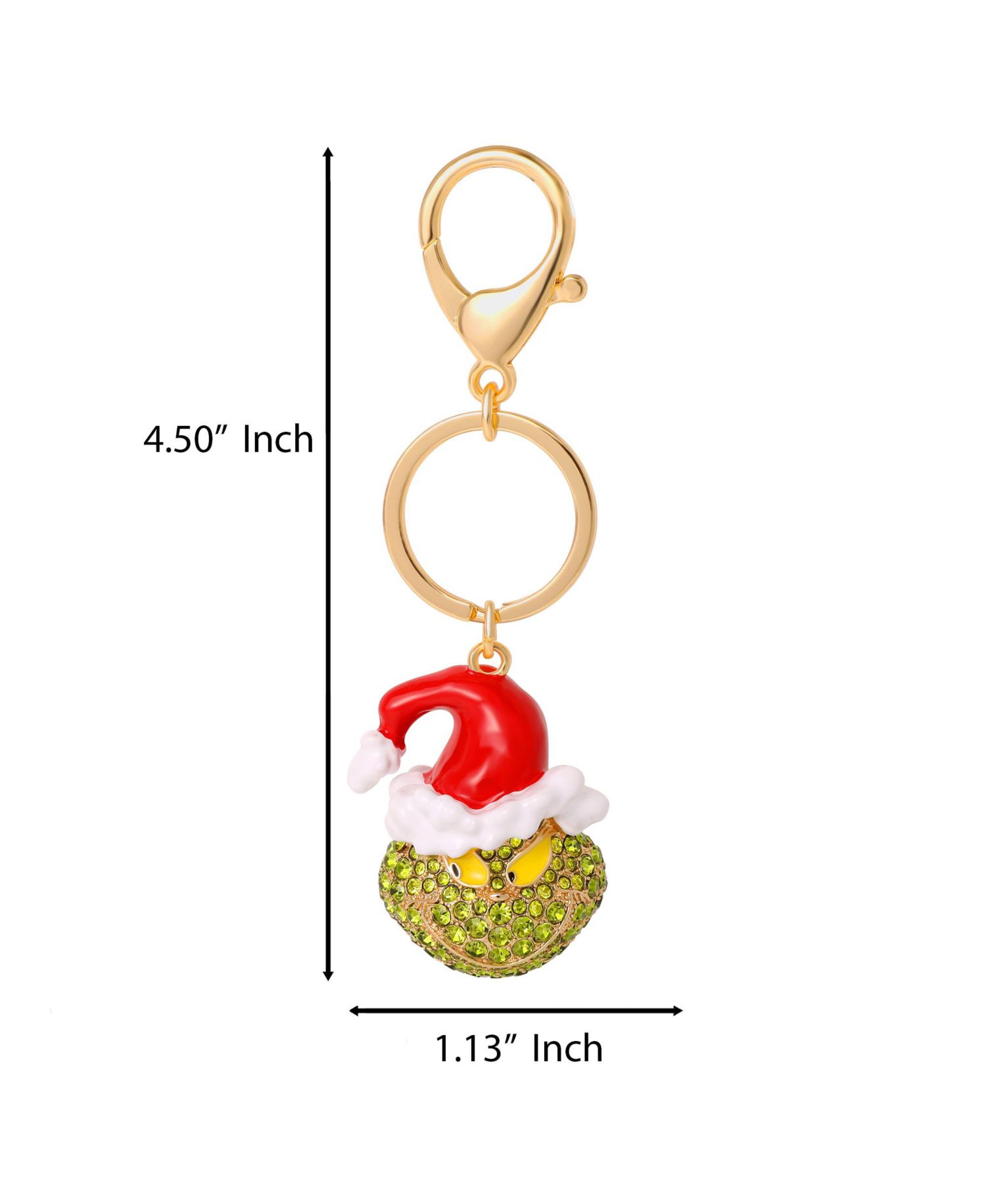 The Grinch Crystal Keychain with Santa Hat, Gold-Tone