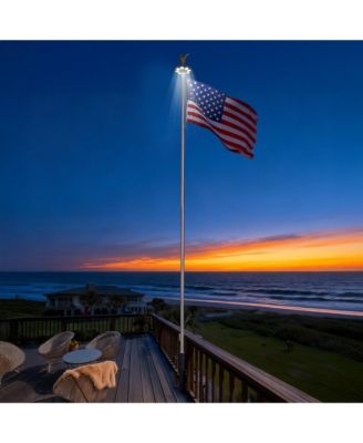 25' Heavy Duty Flag Pole Kit with Solar Light & Deck Mount Bravery MEGA 13 Gauge Aluminum Sectional Flagpole for Outdoor Patio Dock Side Silver