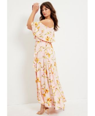 Women's June + Vie Cold-Shoulder Faux-Wrap Maxi Dress