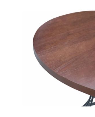 Streamdale Oak Veneer 42" Round Dining Table - Wrought Iron Base, Rustic-Modern