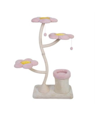  57.1'' Cat Tree with Blooming Platforms Bed in Pink