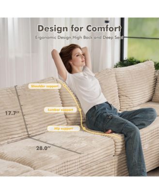 128'' Modular Sectional Sofa Couch, 5-Piece Comfy Corduroy Fabric Couch for Living Room, Modern L-Shaped Deep Seat Sofa with Chaise Ottoman