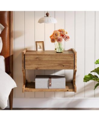 Solid Wood Floating Nightstand, Wall Mounted Bedside Table
