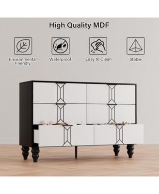 6-Drawer Modern Wooden Dresser, Vintage Pattern Chest, Deep Drawers Bedroom Storage, Living Room, Entryway