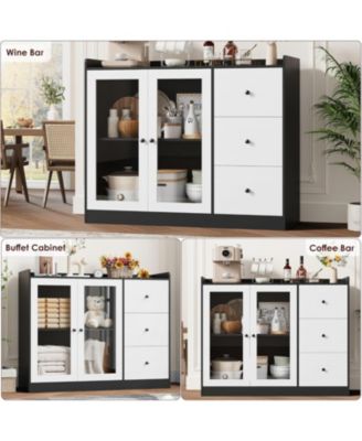 43 Inch Buffet Cabinet with Storage, Modern Sideboard with Guardrail, Adjustable Shelves, 3 Drawers, Kitchen