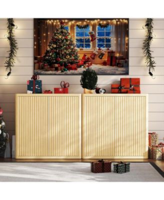 3-Tier Buffet Cabinet with Storage, Storage Cabinet with Double Fluted Doors & Adjustable Shelves