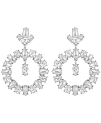 Imitation Pearl and Pav&eacute; Stone Drop Hoop Earrings