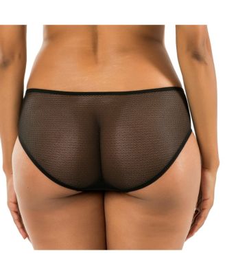 Women's Luxlacy Pretty Lace And Mesh Hipster Panty With Extended Black