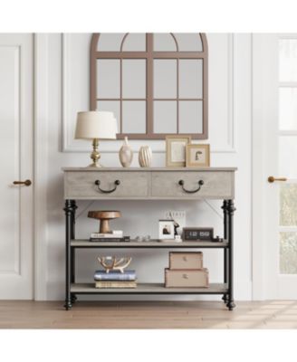 Entryway Console Table with 2 Drawers, Narrow Storage Table, Small Hallway Organizer, Shelves