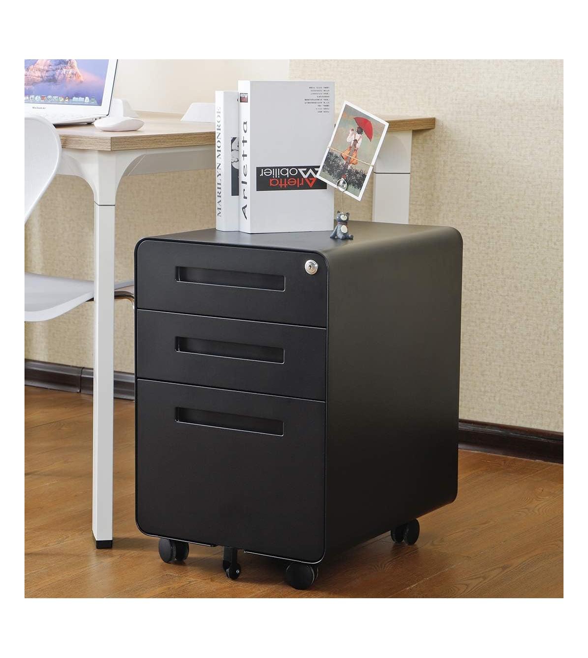 gaomon 3 Drawer Mobile File Cabinet with Lock, Under Desk Metal Filing for Home Office