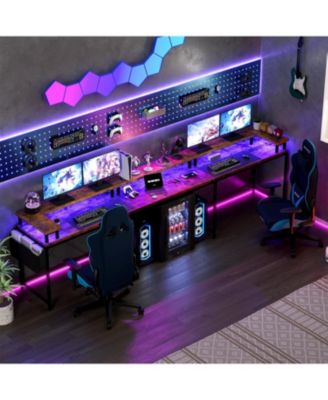 78" U-Shaped Computer Desk with Power Outlets & RGB LED, Reversible L-Shaped Home Office Desk with Storage