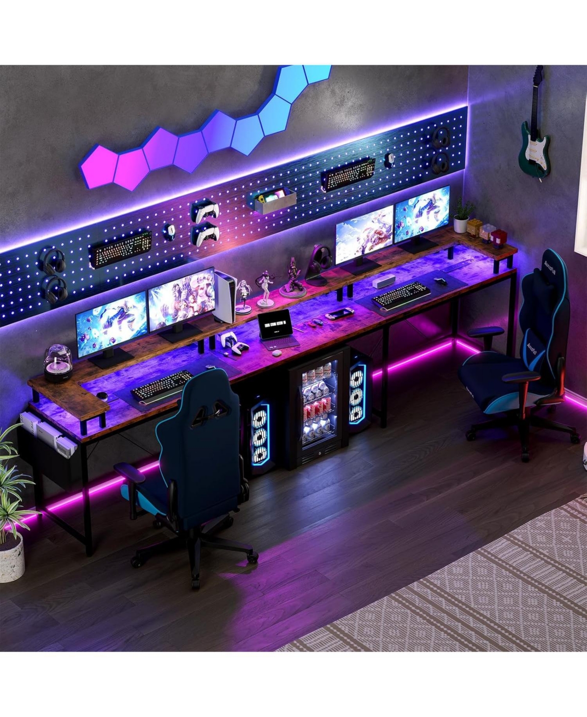 gaomon 78" U-Shaped Computer Desk with Power Outlets & Rgb Led, Reversible L-Shaped Home Office Desk with Storage