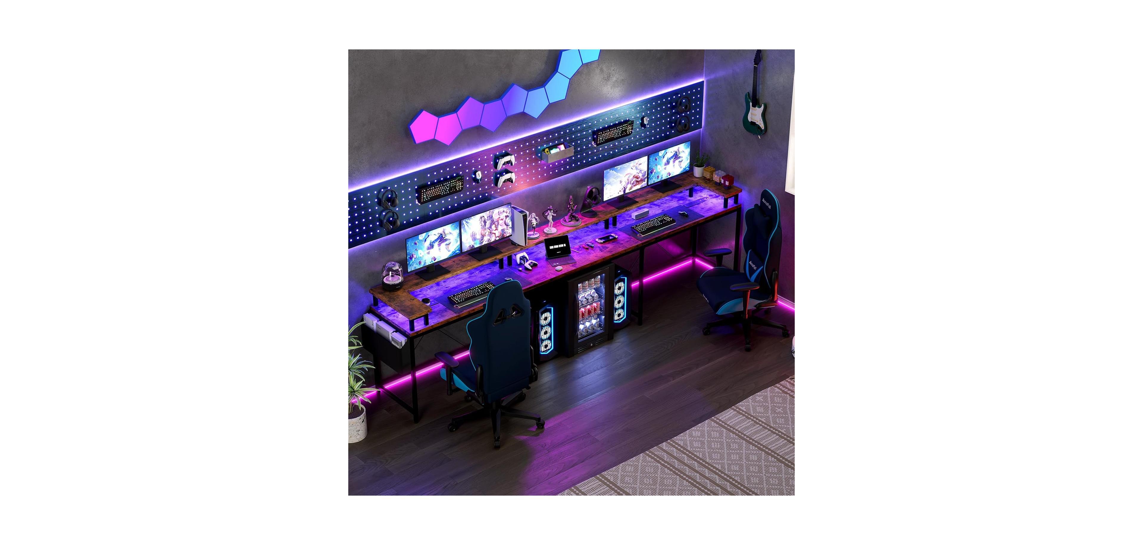 gaomon 78" U-Shaped Computer Desk with Power Outlets & Rgb Led, Reversible L-Shaped Home Office Desk with Storage