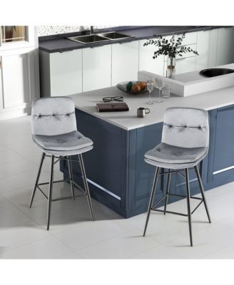 Set of 2 Velvet Bar Stools Bar Height Kitchen Dining Chairs with Metal Legs