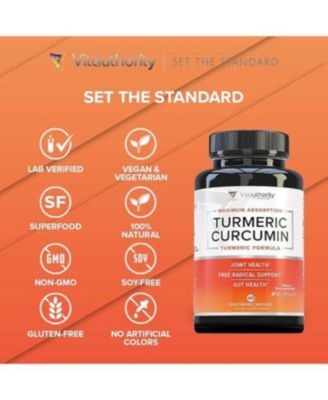 Turmeric Capsules with Bioperine Black Pepper, Antioxidant Support for Healthy Joints and Inflammation Relief, 60 ct