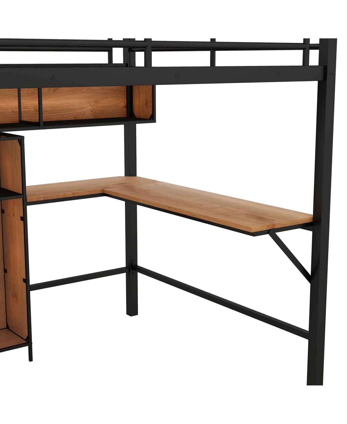 Simplie Fun Full Size Metal & Wood Loft Bed With L - Shaped Desk And Shelves