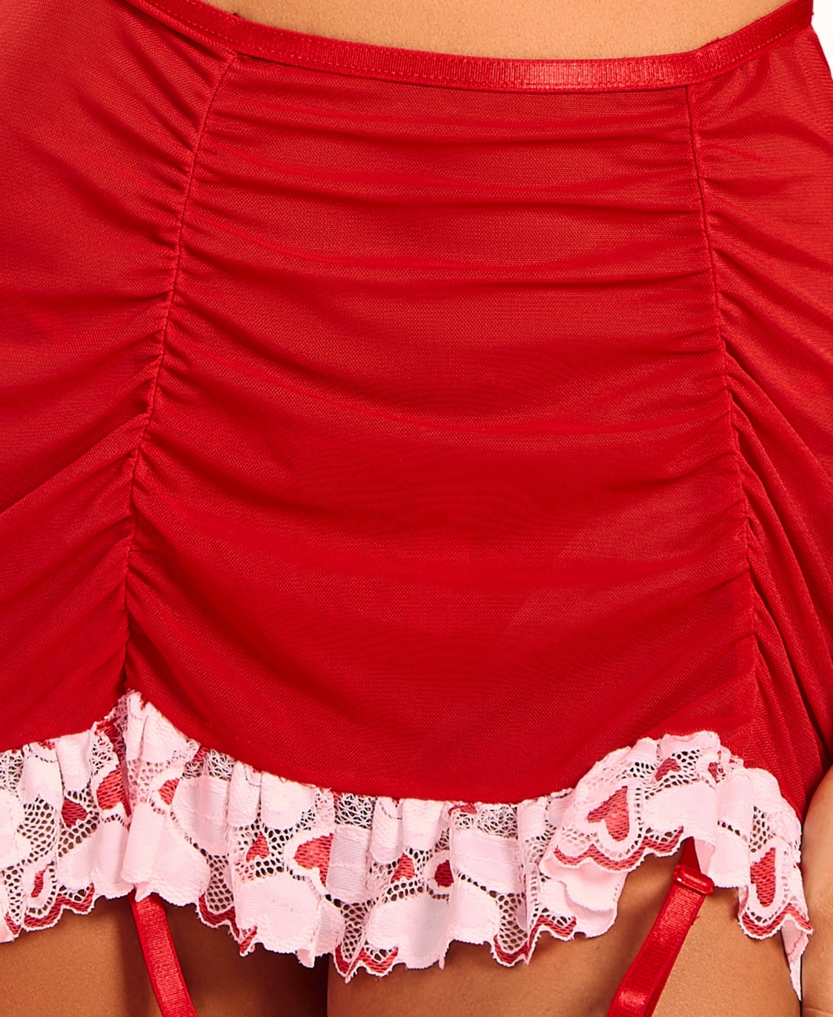 Hauty Women's 3PC Heart Lace & Ruffle Bralette and Mini Set Lingerie