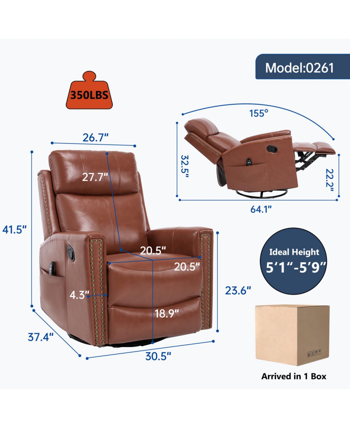 Streamdale Furniture Red Leather Heat Massage Rocker Swivel Recliner