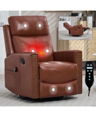 Red Leather Heat Massage Rocker Swivel Recliner
