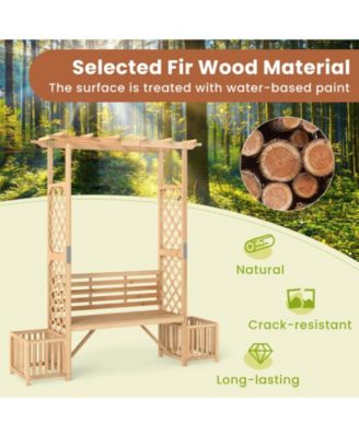 Patio Garden Bench Arbor Arch with Pergola Planting Box Side Trellis for Vines