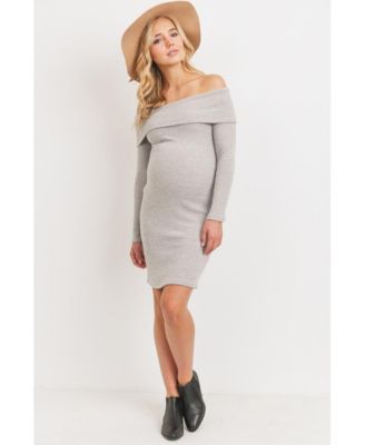 Women's Ribbed Off Shoulder Long Sleeve Bodycon Maternity Dress