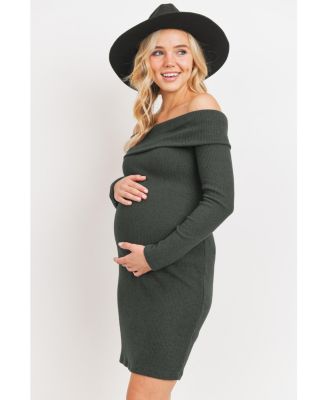 Women's Ribbed Off Shoulder Long Sleeve Bodycon Maternity Dress