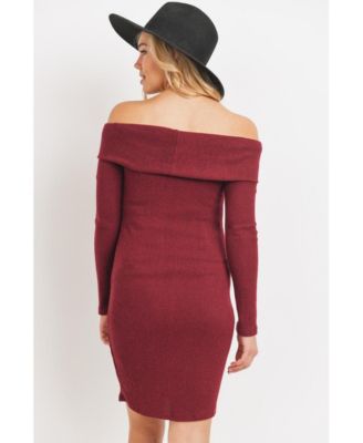 Women's Ribbed Off Shoulder Long Sleeve Bodycon Maternity Dress