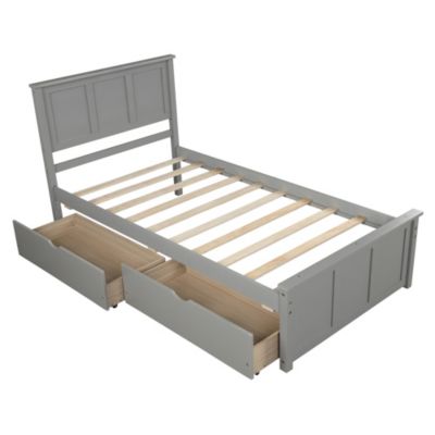 Full Size Wood Platform Bed with House-shaped Storage Headboard and 2 Drawers