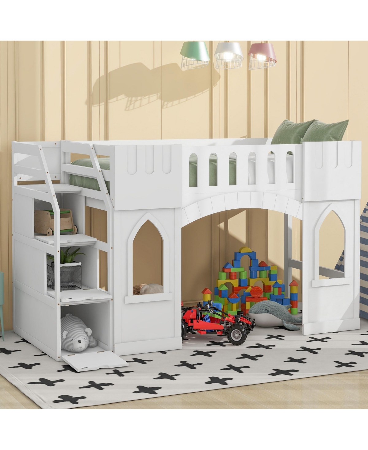 Boyel Living Twin Loft Bed with Storage Staircase and Window