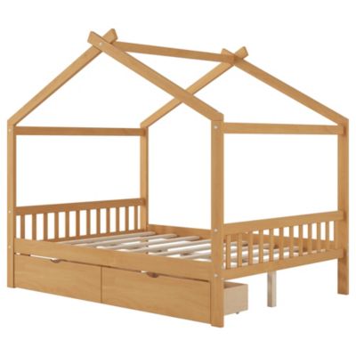 Twin Size House Platform Bed with Two Drawers,Headboard and Footboard