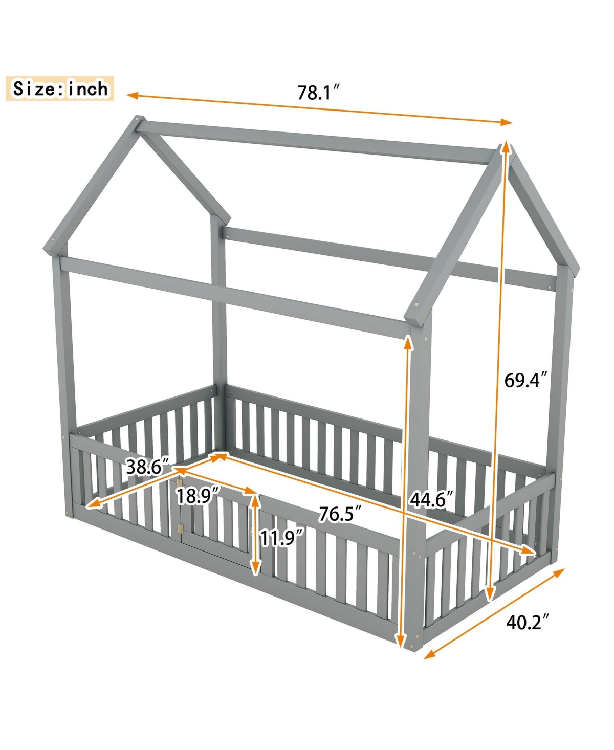 Boyel Living Twin Wood House Bed with Fence and Door
