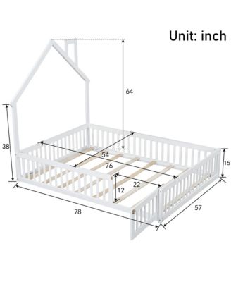 Wood Full Size House Platform Bed with Guardrail