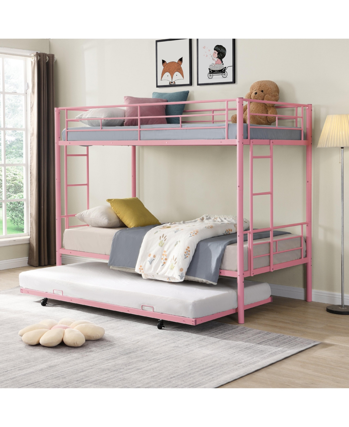 Boyel Living Twin Over Twin Metal Bunk Bed with Safe Stairs