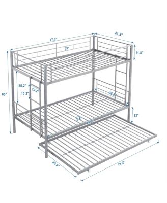 Metal Bunk Bed with Trundle Silver, No Box Spring Needed, Easy Assemble