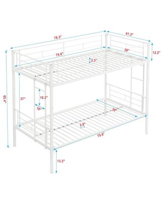 Metal Bunk Bed Twin Over Twin, No Box Spring Needed, Easy Assemble