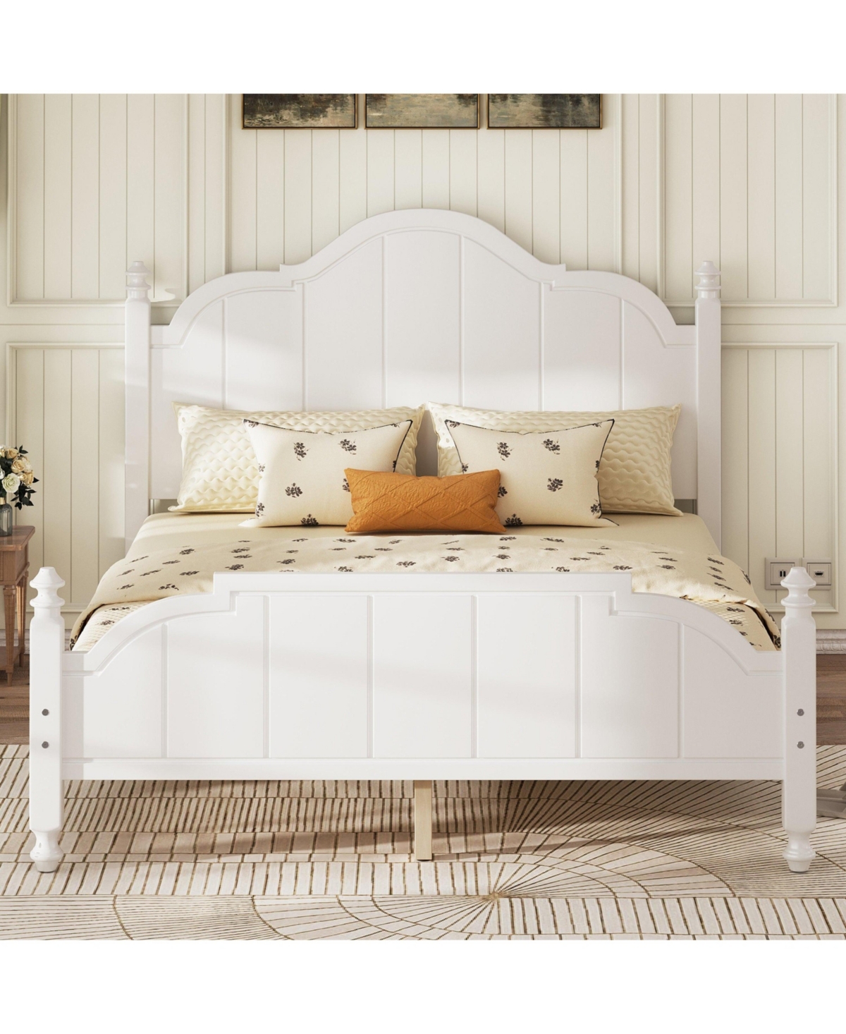 Boyel Living Queen Size Wooden Bed Frame with Headboard Vintage Platform Bed with Slats Support Easy Assembly