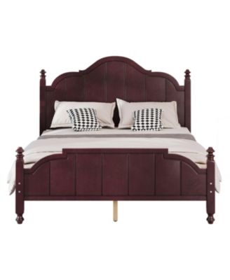Queen Size Wooden Bed Frame with Headboard Vintage Platform Bed with Slats Support Easy Assembly