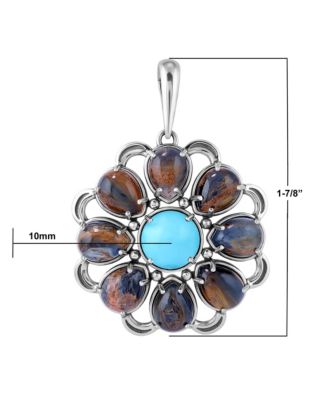 Sterling Silver Blue Pietersite and Kingman Turquoise Flower Pendant Enhancer