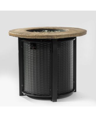 30" Propane Gas Fire Pit Table, 50000 BTU Round Steel Fire Pit with Imitation Wood Grain Finish for Outside Patio Deck Garden