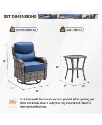 Crescent Swivel Glider Wicker Patio Conversation Set with Olefin 6 In. Thick Cushions/End Table (3-Piece)